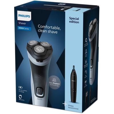 PHILIPS Rasoir électrique  Series 1000 X3003 - Autonomie 40 min - Lames PowerCut-Étanche