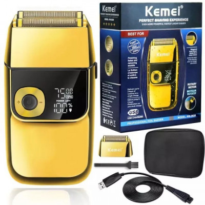 Rasoir électrique gold étanche Kemei - 2 lames - LCD - KM 2028 - gold ماكينة حلاقة كهربائية