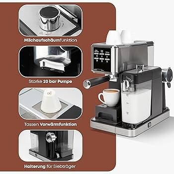 Proficook Machine a café 2en1: bras et capsules - 20 bars - cappuccino - porte filtre - PC ES 1266