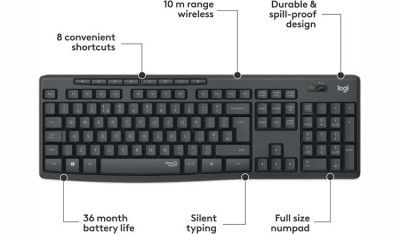LOGITECH MK295 SILENT - ENSEMBLE SOURIS ET CLAVIER SANS FIL - SILENTTOUCH - USB - PILE AA - BLACK
