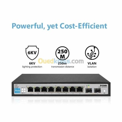 D-LINK DGS-F1100-10PS-E SWITCH 10 PORTS GIGABIT - POE+ - SMART - VLAN - CCTV - 96W - RACKABLE