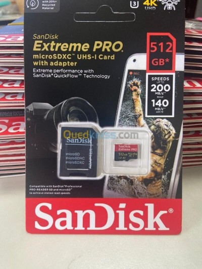 SANDISK EXTREME PRO 512GB - CARTE MÉMOIRE MSDXC UHS-I - JUSQU'À 200 MO/S - UHD 4K - AVEC ADAPTER