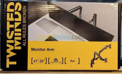 SUPPORT ECRAN TWISTED MIND EN ALUMINIUM- 2 ECRAN- TM-71-C012- AMORTISSEUR MÉCANIQUE -AJUSTABLE- NOIR