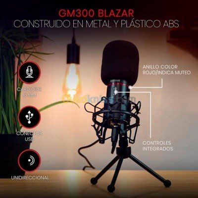 REDRAGON BLAZAR GM300 - MICROPHONE GAMING - LED STREAMING - 20 KHZ - USB - 1,7M - MÉTAL - NOIR