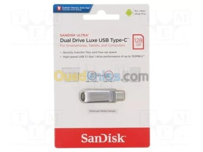 SANDISK ULTRA DUAL DRIVE LUXE 128GO - USB-C - USB 3.2 - JUSQU'À 400 MOS - METAL DESIGNE - PC & MAC 
