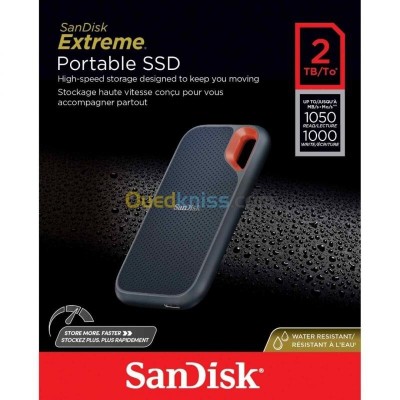 SanDisk Disque Dur SSD Externe 2TB Extreme Portable SSD 1050 Mo V2