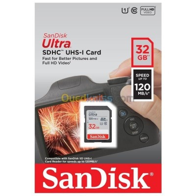 SanDisk Ultra SD 32 GB Carte Mémoire HC UHS-I jusqu'à 120 Mos