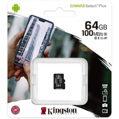 KINGSTON CANVAS SELECT PLUS - CARTE MÉMOIRE MICRO SDXC 64 GO - 100 MO/S - CLASS 10 -