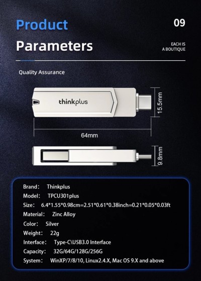 Lenovo Think plus Clé  USB 3.2  mémoire  128 Go  type C + USB