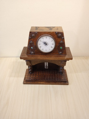 antiquites-collections-vintage-thermometre-et-horloge-bois-en-forme-cheminee-staoueli-alger-algerie