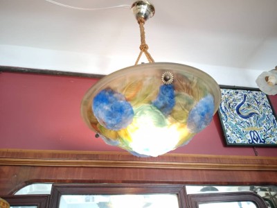 Lustre Suspension vasque Art déco en pâte de verre signé Artistar France