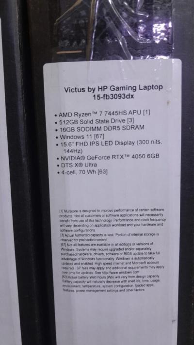 Hp victus ryzen 7 7445HS/16G/512Go/RTX4050