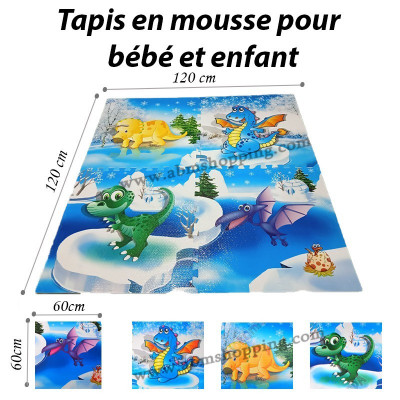 Tapis en mousse pour bébé et enfant motif dinosaures 120 x120 cm    بساط اللعب للأطفال
