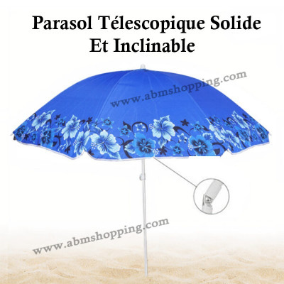 Parasol Télescopique Solide Et Inclinable Pour Plage