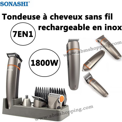 Tondeuse à cheveux sans fil rechargeable en inox 7en1 1800W | SONASHI
