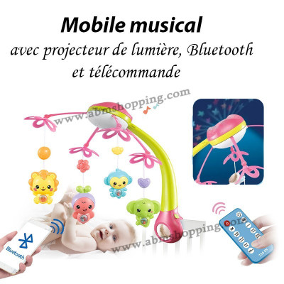Mobile musical avec projecteur de lumière , Bluetooth et télécommande علاقة المهد 