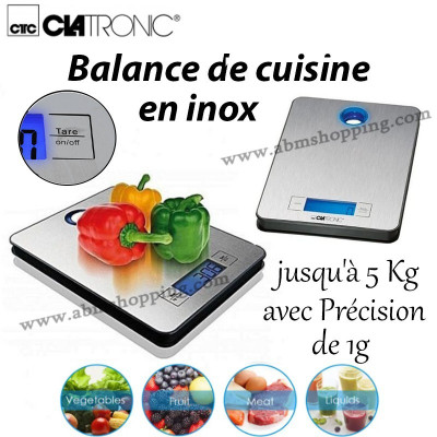 Balance de cuisine en inox jusqu à 5 Kg avec Précision de 1g | Clatronic
