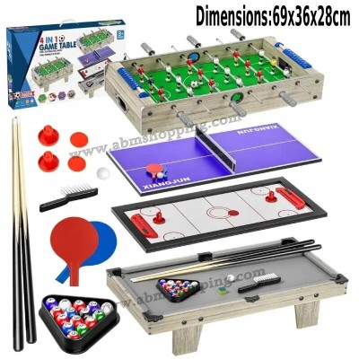 Table de jeu 4en1 billard hockey tennis football en bois69x36x28cm