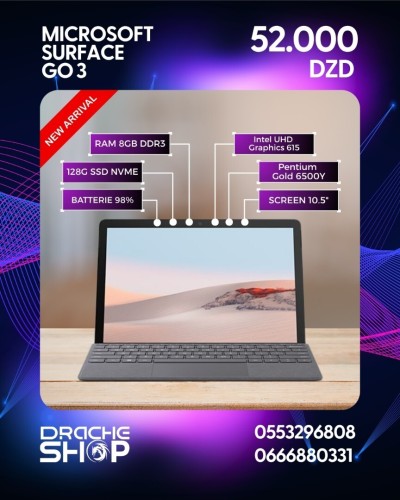 Microsoft Surface touchscreen 2-in-1, Surface Go 3 10.5 pouces Pentium Gold 6500Y RAM 8Gb DDR3
