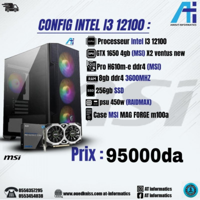 CONFIG PC Gaming Intel core i3 12100 / GTX 1650 4GB MSI VENTUS 2X 