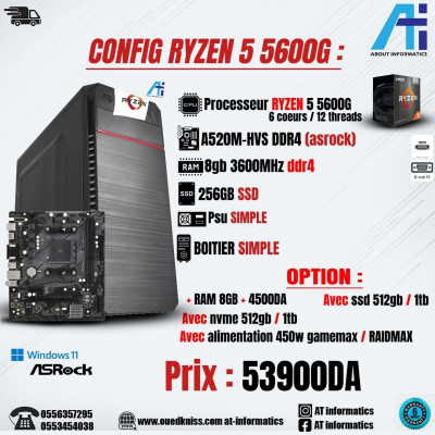 CONFIG PC GAMER RYZEN 5 5600G BOX A520 ASROCK