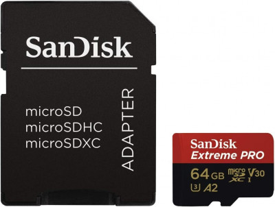 SanDisk 64GB Extreme microSDXC Carte Mémoire + SD Adaptateur 