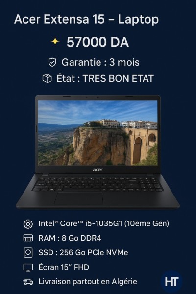 ACER EXTENSA 15 i5 1035G1 (10eme GEN) 8GB 256SSD 15,6FHD TRES BON ETAT