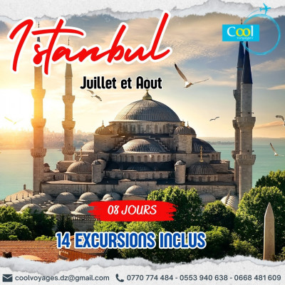 Istanbul Juillet et Aout 08 Jours Hôtels 4* avec 14 Excursions inclus  à 155.000 Da اسطنبول 