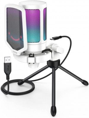 FIFINE USB Microphone Gaming, RGB Condensateur Microphone pour PC PS5 / Black / WHITE