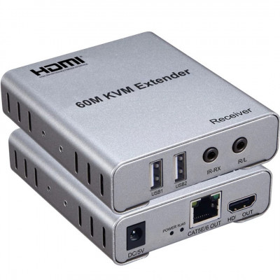 HDMI EXTENDER KVM 4K SUPPORT USB 60M PAR RJ45 UTP CAT 5E 6 6A 6E 
