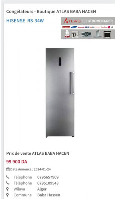 refrigirateurs-congelateurs-congelateur-hisense-350l-vertical-armoire-no-frost-rs-34w-baba-hassen-alger-algerie