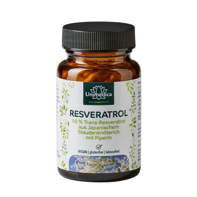 Unimedica Resveratrol + Pipérine 150mg avec 98 % de trans-resvératrol issu de renouée de Japon