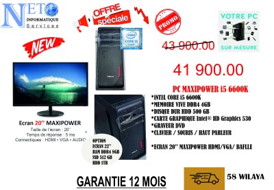 **promo** PC i5 6eme 4GB/ 500GB HDD/ Ecran 20" **promo**