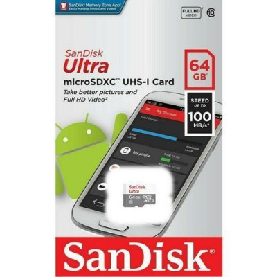 Carte Mémoire SanDisk Ultra MicroSD XC UHS-I -64 Gb Vitesse 100 Mb / s