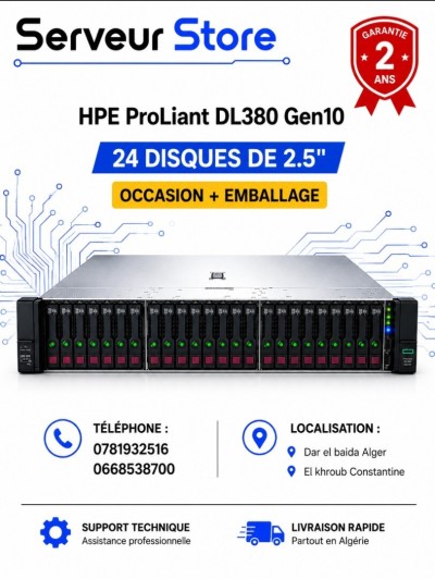 serveurs-serveur-hpe-dl380-gen-10-avec-24-disques-deux-processeurs-intel-xeon-gold-6140-36cores-et-ram-64-go-dar-el-beida-khroub-alger-algerie