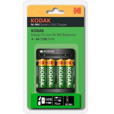 Kodak Chargeur Usb + 4 Batteries AA 2100 mAh  Pile 4xAAA ou 4x AA Rechargeable Ni-mh