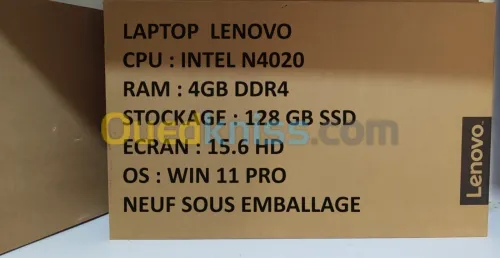 LENOVO INTEL N4020/4GB DDR4/128GB SSD/15.6 HD/WIN 11 PRO/NEUF SOUS EMBALLAGE