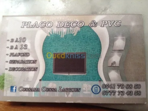 placo platre BA13 et démontable et pvc