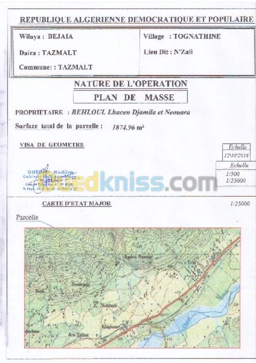 Vente Terrain Bejaia Tazmaltdaira