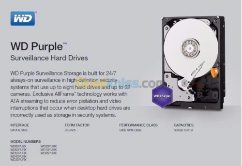 Disque dur Western digital Purple NEW 1TB / 2TB / 3TB / 4TB / 6TB / 8TB 