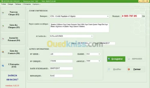 GESTION DES CHEQUES