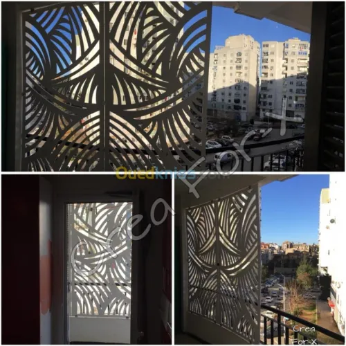 Découpe claustra, luminaires, miroirs 