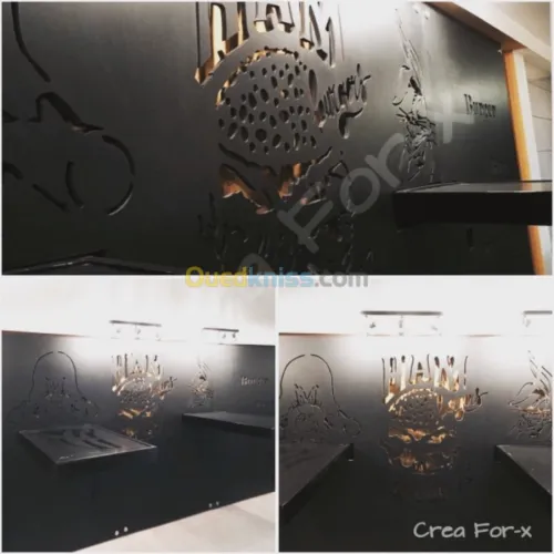 Découpe claustra, luminaires, miroirs 