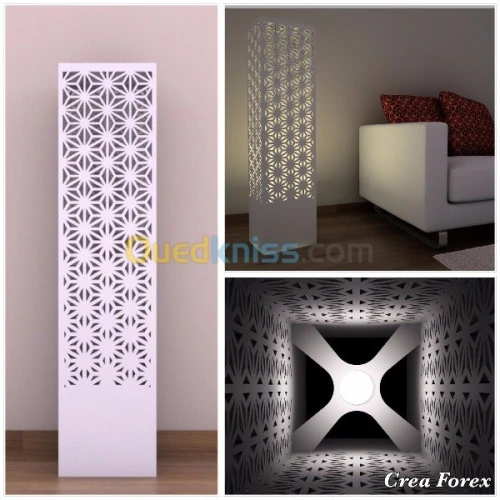 Découpe claustra, luminaires, miroirs 
