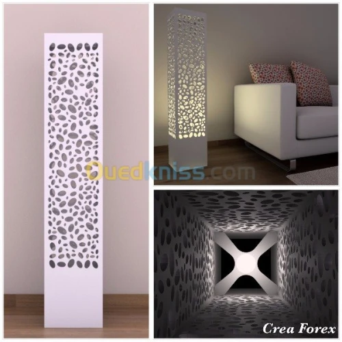 Découpe claustra, luminaires, miroirs 