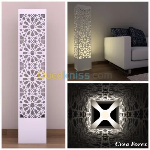 Découpe claustra, luminaires, miroirs 