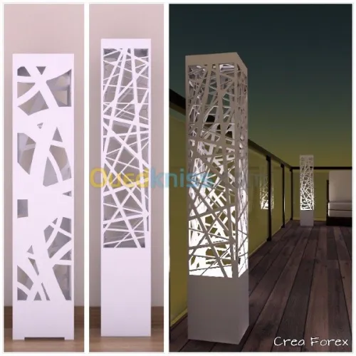 Découpe claustra, luminaires, miroirs 