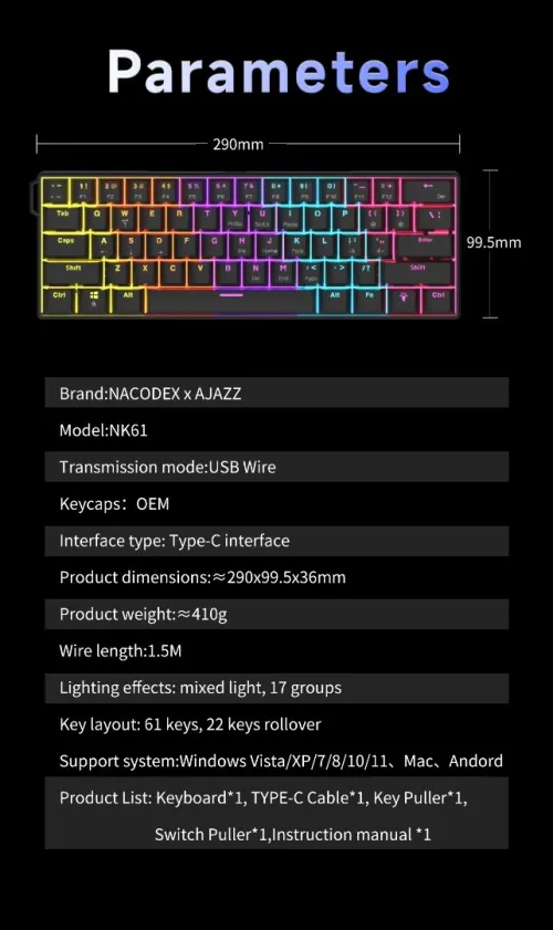 Clavier AJAZZ NK61 Mechanical Keyboard Red switches