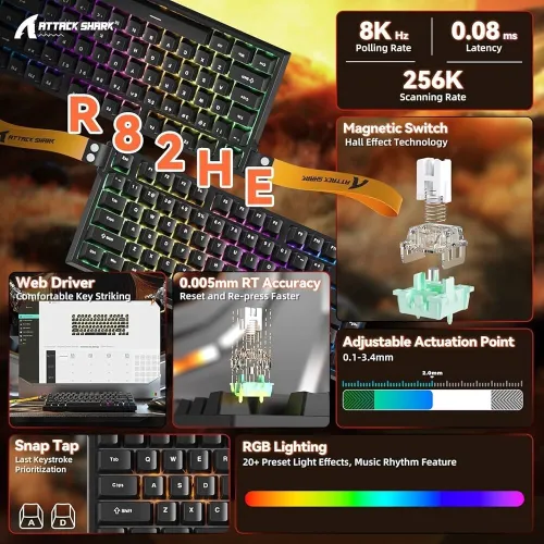 Clavier Attack Shark R82 HE (8KHz / Snap Tap / Rapid Trigger)