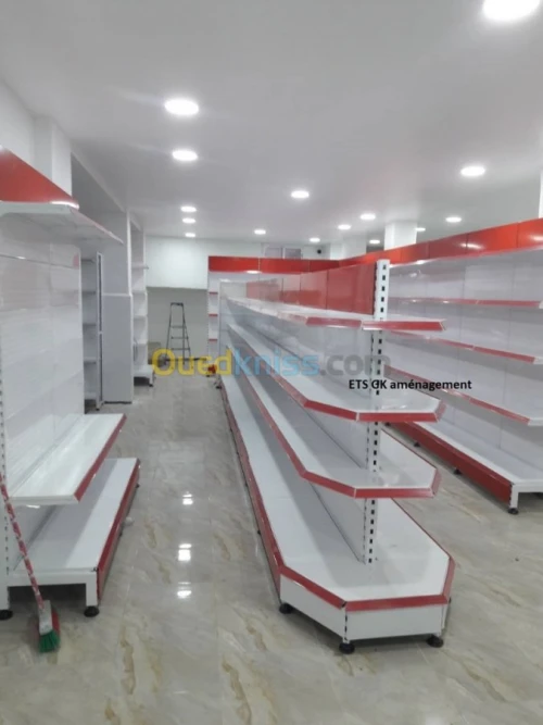 Rayonnage supérette frigo caisse 